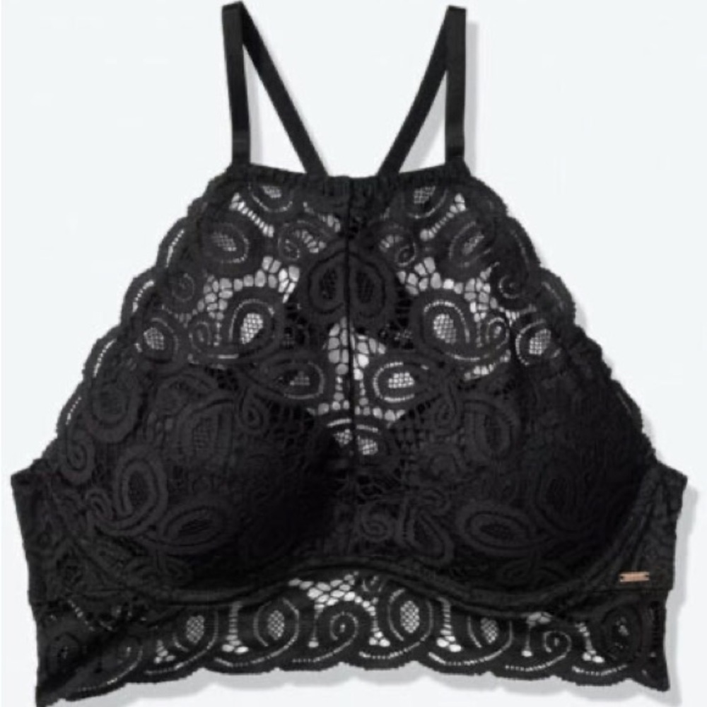 PINK Victoria's Secret Black Lace Bralette with Racerback